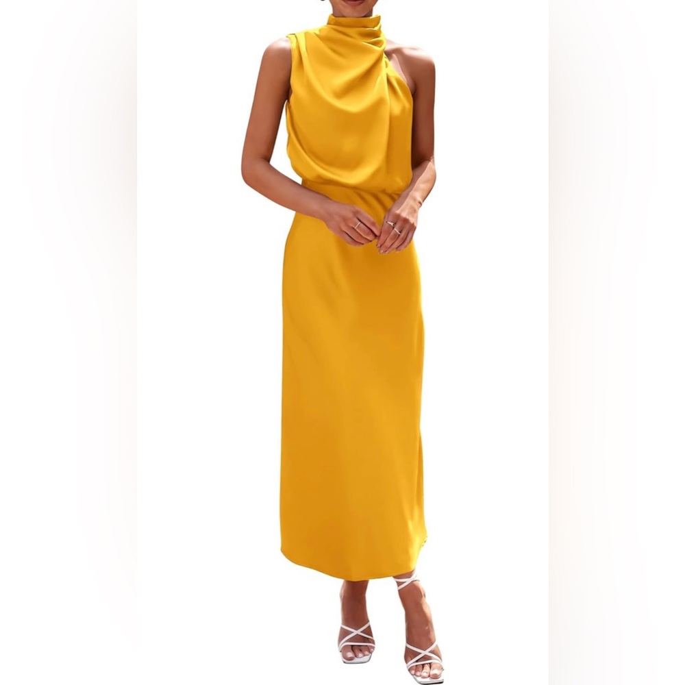 Marigold Satin Dress - Cocktail Party Maxi
